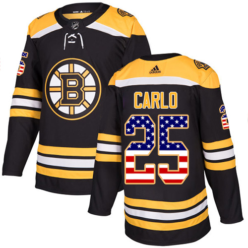 Adidas Bruins #25 Brandon Carlo Black Home Authentic USA Flag Stitched NHL Jersey - Click Image to Close